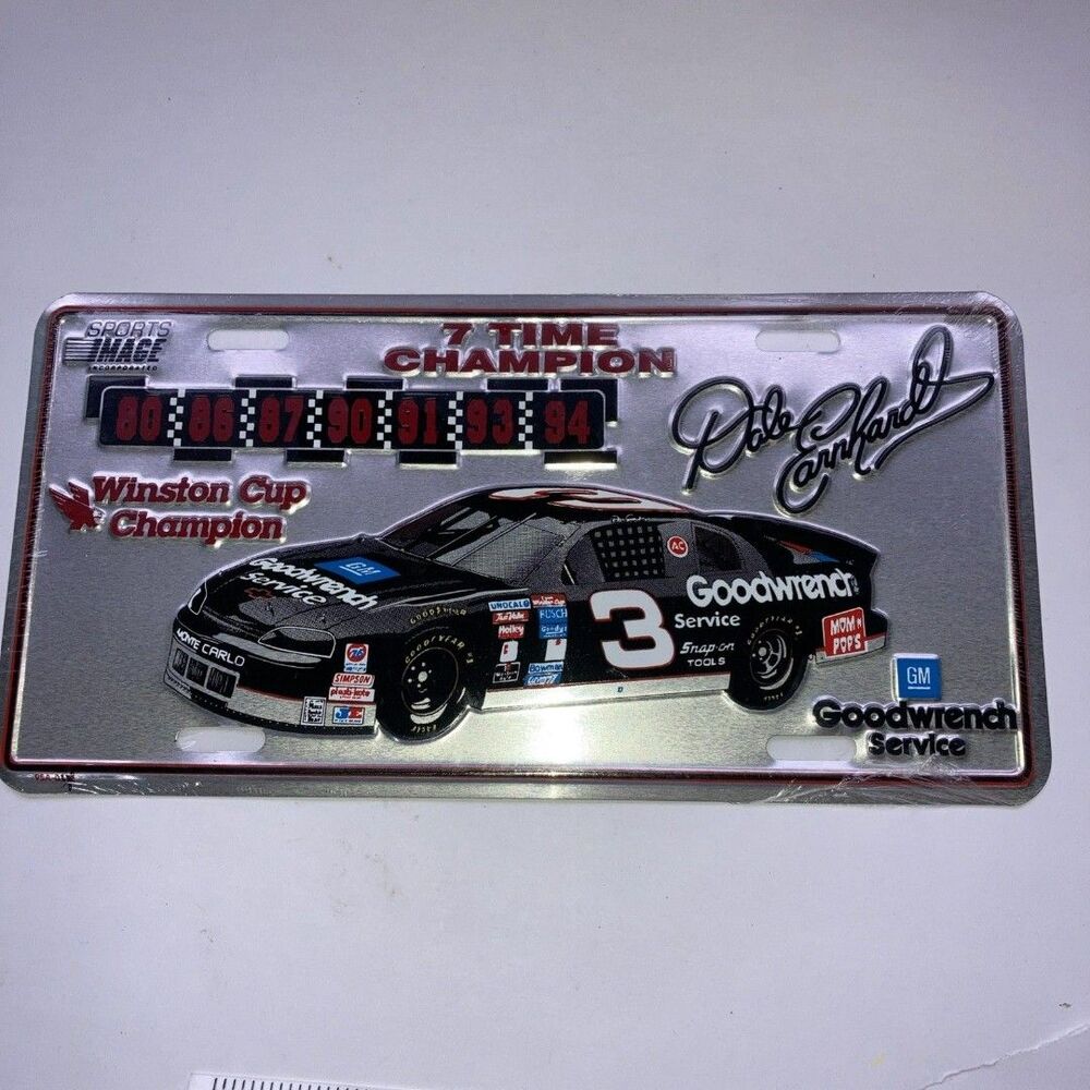 Dale Earnhardt Winston Cup 7X Champion Metal License Plate - Vintage